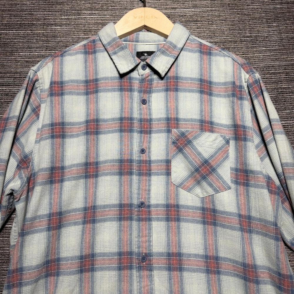 Rip Curl Shirt Men L Blue Plaid LS CSHFL9 Flannel Surf Casual Lightweight